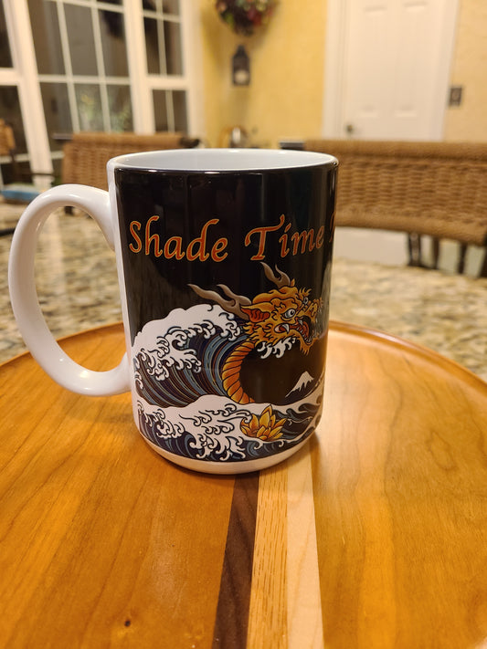 "Shade Time ceramic coffee mug with Thai sauce artwork, 15 oz"