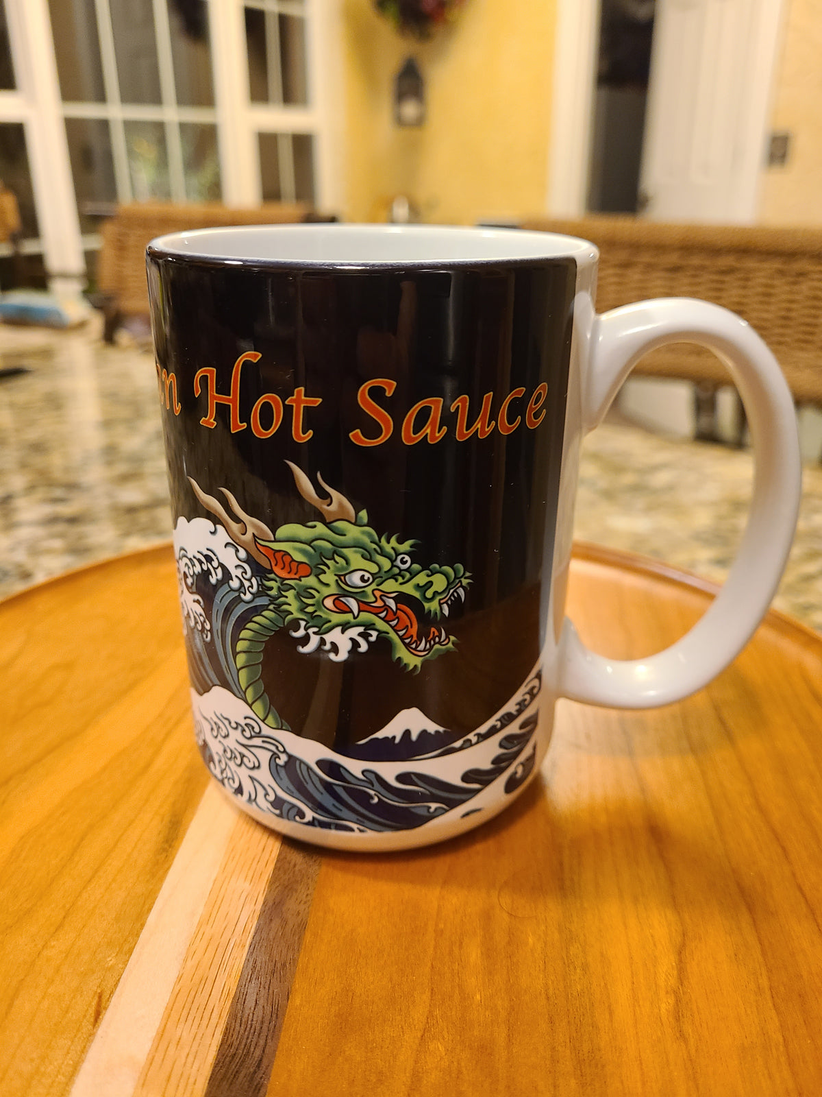 "Spicy Thai hot sauce themed coffee mug from Shade Time"