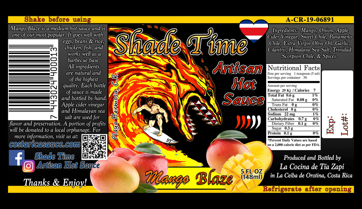 "Label with ingredients and nutritional data for Shade Time Mango Blaze"
