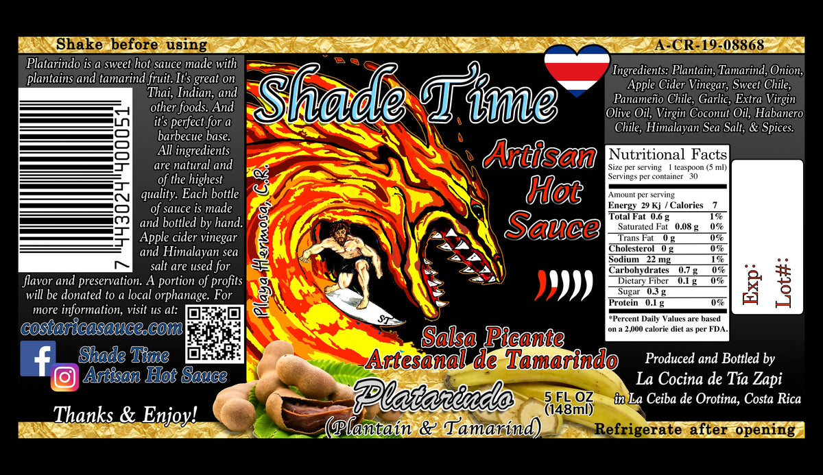 "Label with ingredients and nutritional data for Shade Time Platarindo"