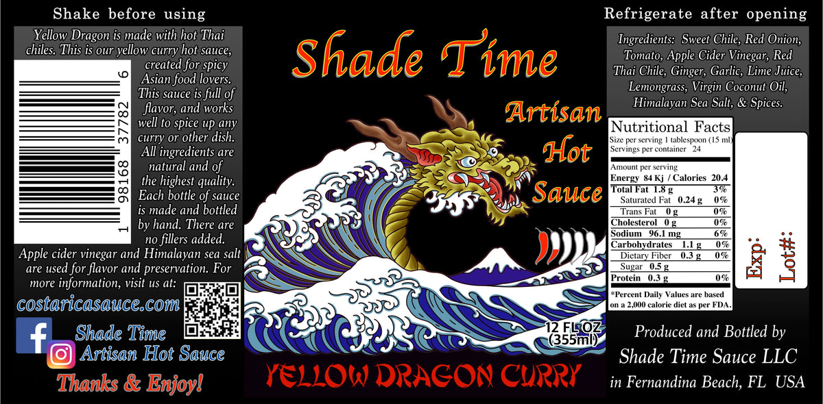 "Yellow Dragon Curry label with ingredients and nutritional data"