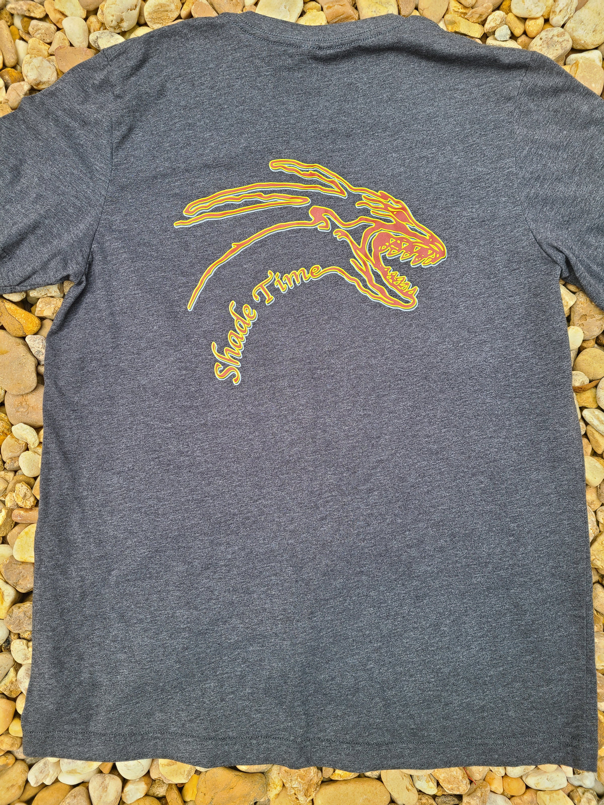"Shade Time unisex t-shirt in heather dark gray with front and back logo print"